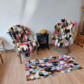 Multicolored sheepskin throws