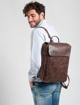 BROWN LEATHER BACKPACK mens leather rucksack, 15"laptop bag, leather backpack men women genuine leather vintage style