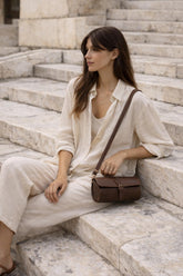 Crazy Horse Leather barrel bag crossbody small bag cylinder satchel