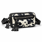 Cow Print Leather Belt Bag, Hair On Hide Fanny Pack, Full Grain Leather Bum Bag, Western Cowhide Waist Bag, Adjustable Crossbody Belt Bag