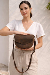 Greek leather crossbody bag full grain patina leather , saddle purse