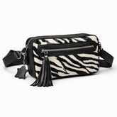 Zebra Print Hair-Texture Leather Belt Bag, Adjustable Crossbody Waist Bag