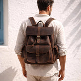 Full Grain Leather Backpack women men travel backpack carry on greek bag large laptop