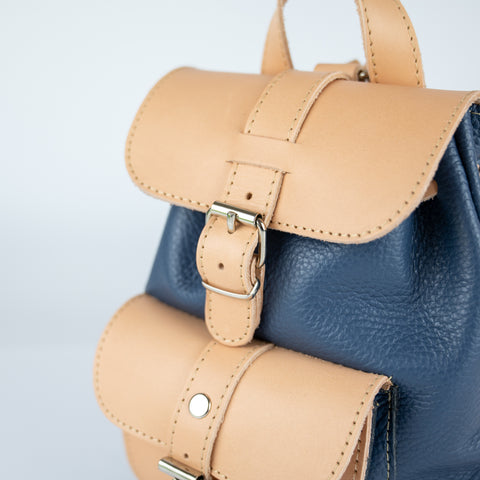 Mini leather backpack "Filia" Blue - Natural