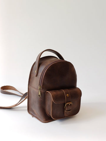 Mini leather backpack "Theros" Tan