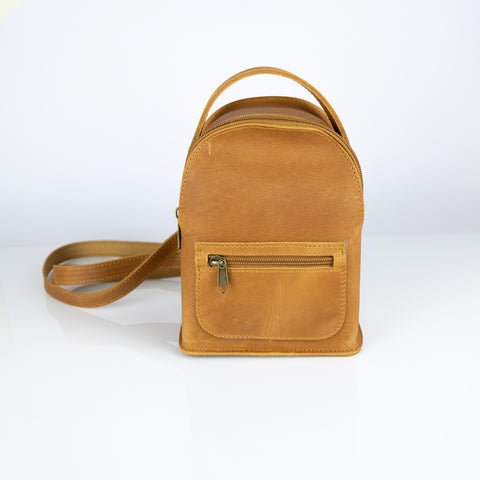 Mini leather backpack "Theros" Light Brown