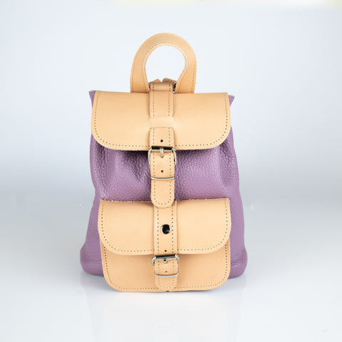 Mini leather backpack "Filia" Blue - Natural