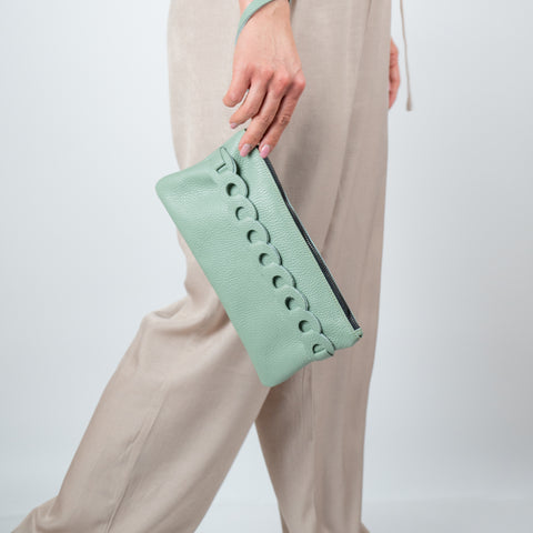 Infinity Leather Clutch Mint