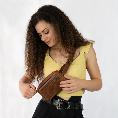 Handmade Tan Leather Hip Bag