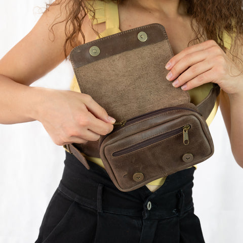 Brown Leather Hip Bag Vintage Style