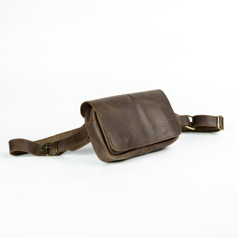 Brown Leather Hip Bag Vintage Style