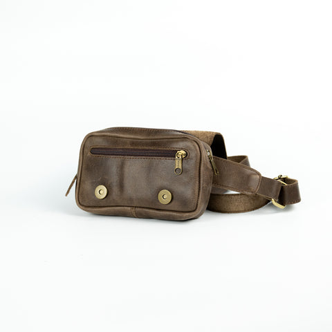 Brown Leather Hip Bag Vintage Style