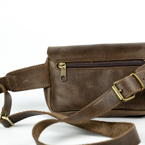 Brown Leather Hip Bag Vintage Style