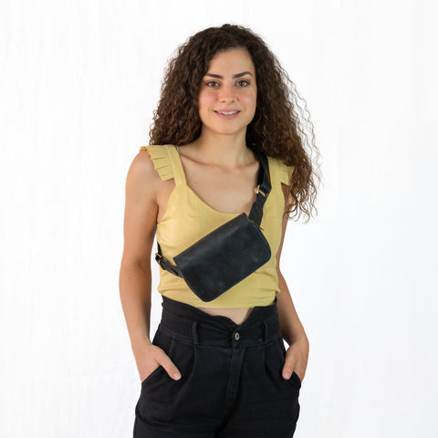 Black Leather Unisex Fanny Pack