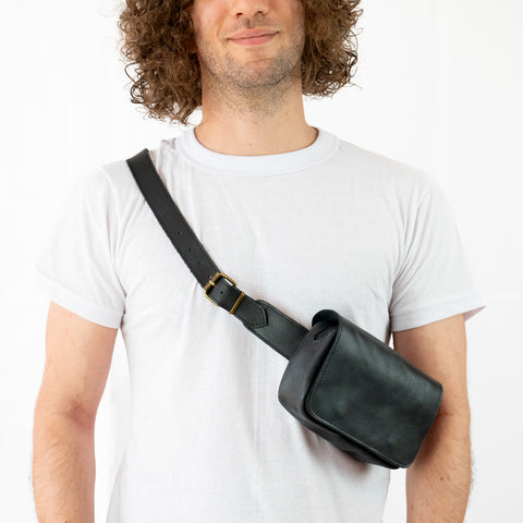 Black Leather Unisex Fanny Pack