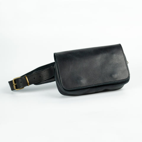 Black Leather Unisex Fanny Pack