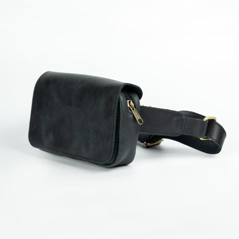 Black Leather Unisex Fanny Pack