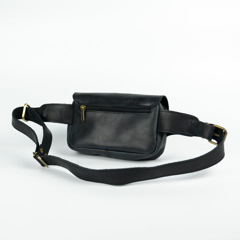 Black Leather Unisex Fanny Pack