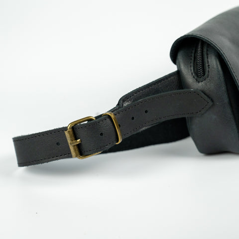 Black Leather Unisex Fanny Pack