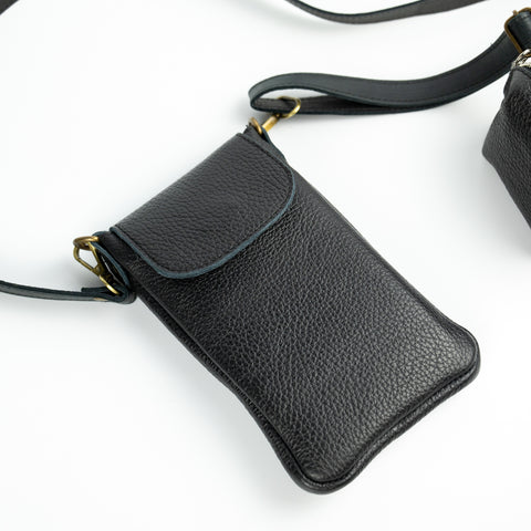 Black Leather Phone Pouch