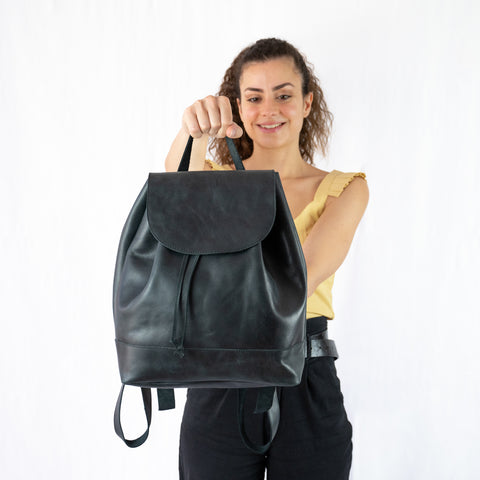 Minimalist Black Leather Backpack