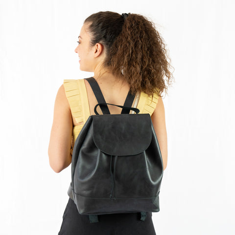 Minimalist Black Leather Backpack