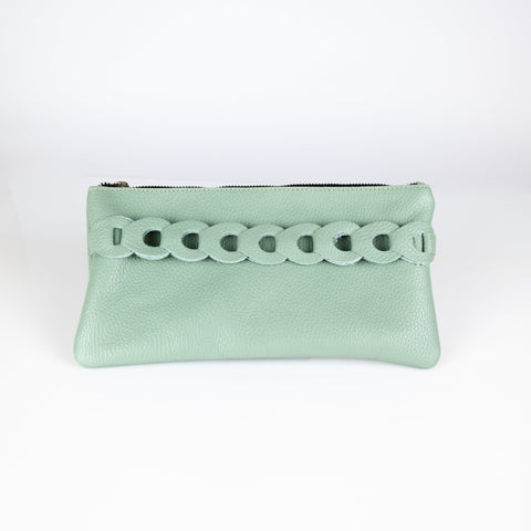 Infinity Leather Clutch Mint