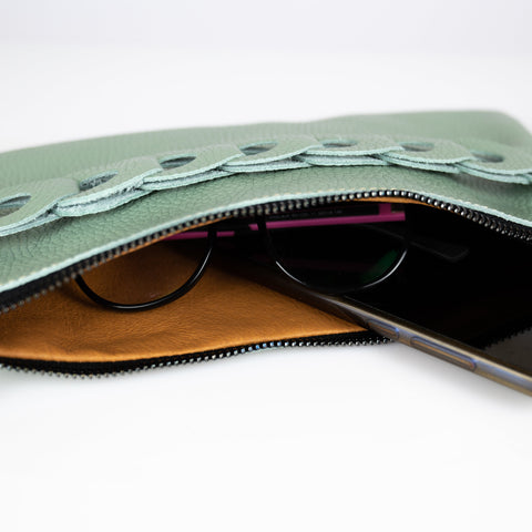 Infinity Leather Clutch Mint