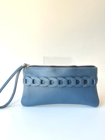 Infinity Leather Clutch Blue