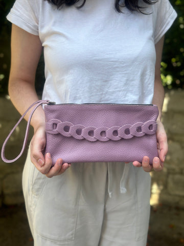 Infinity Leather Clutch Purple