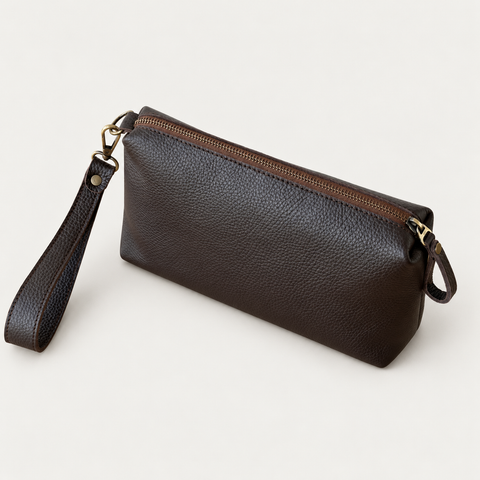 Women's Cosmetic Bag — Grecorium leather accessory on a neutral background