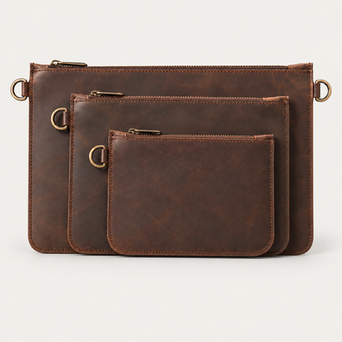 Flat Clutch – 3 Sizes — Grecorium leather accessory on a neutral background