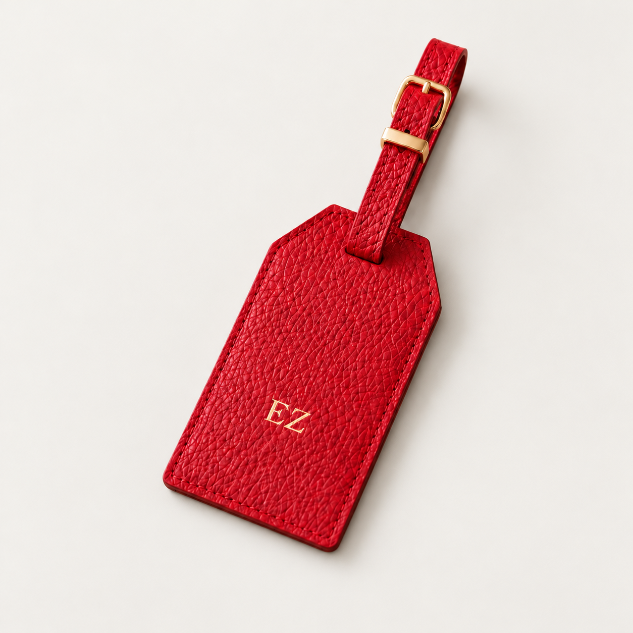 Rectangular Luggage Tag — Grecorium leather accessory on a neutral background