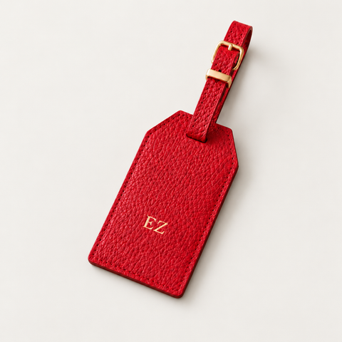 Rectangular Luggage Tag — Grecorium leather accessory on a neutral background