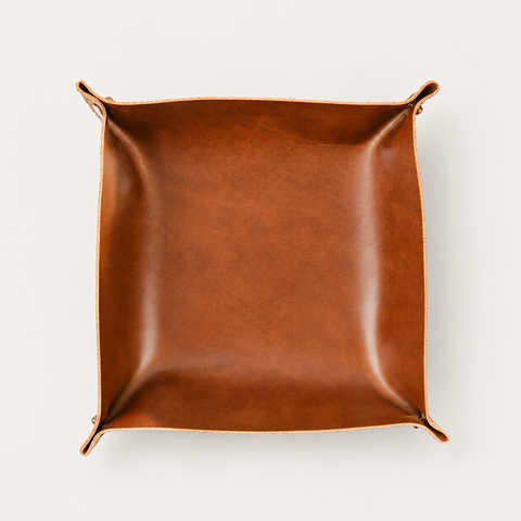 Leather Tray – Square — Grecorium leather accessory on a neutral background