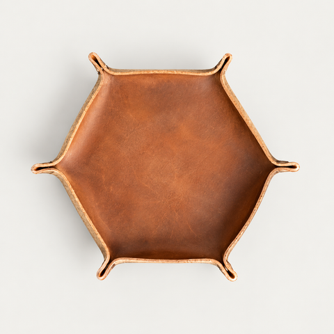 Leather Tray – Hexagon — Grecorium leather accessory on a neutral background