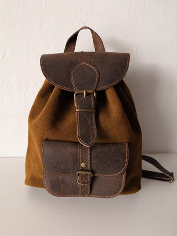 Suede Backpack Women: Leather Top, Fits 11" Laptop