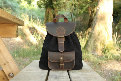 Suede Backpack Women: Leather Top, Fits 11" Laptop