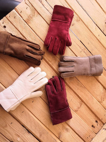 Kids Leather gloves sheepskin wool personalized with name/ initials