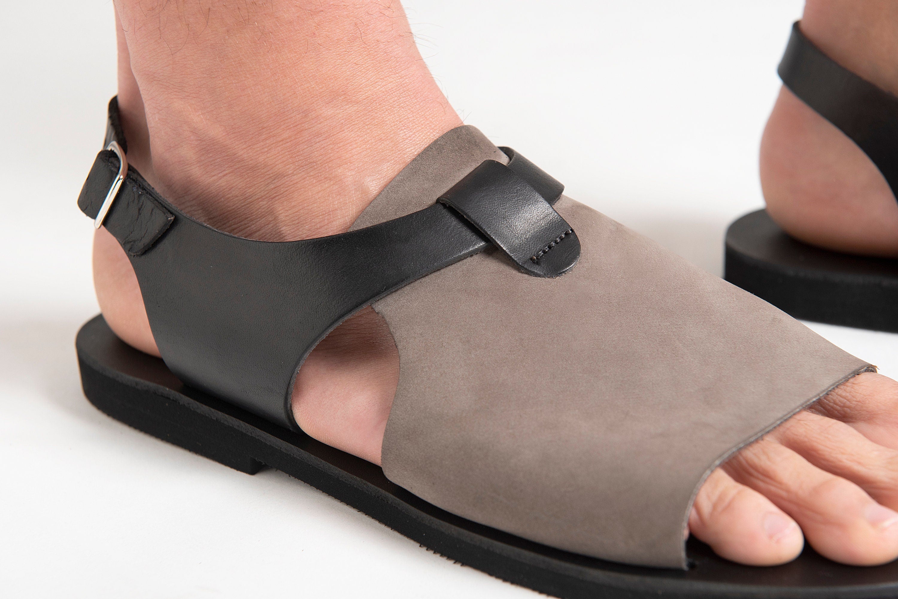 Handmade Greek Leather Sandals: Black Ankle Strap Summer Shoes