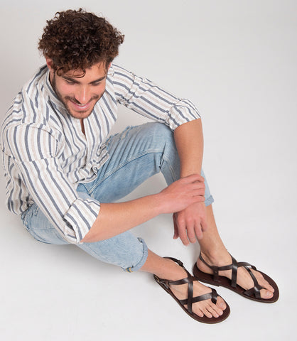 MENS LEATHER SANDALS, strappy summer shoes men "Zeus"
