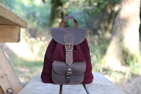 Suede Backpack Women: Leather Top, Fits 11" Laptop