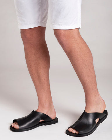 BROWN SLIDES MEN, genuine leather summer shoes men "Homeros"