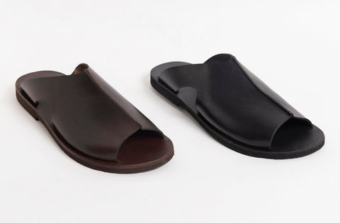 BROWN SLIDES MEN, genuine leather summer shoes men "Homeros"