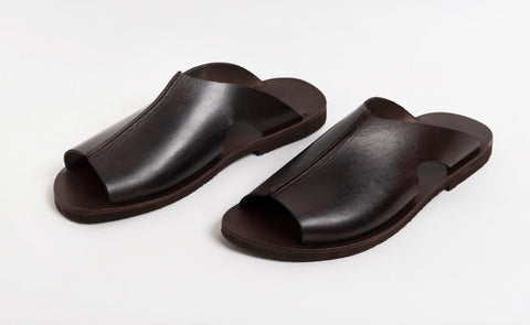 BROWN SLIDES MEN, genuine leather summer shoes men "Homeros"