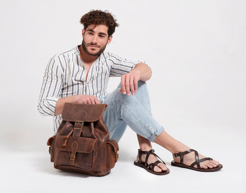 MENS LEATHER SANDALS, strappy summer shoes men "Zeus"