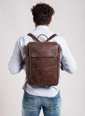 Full grain Italian Leather Backpack: 17" Laptop Bag, Handmade Rucksack