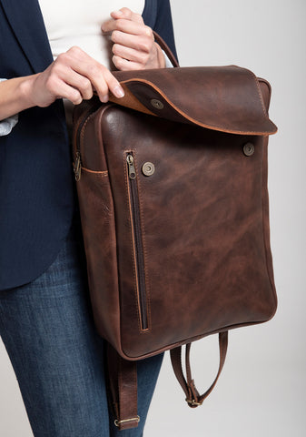 Full grain Italian Leather Backpack: 17" Laptop Bag, Handmade Rucksack