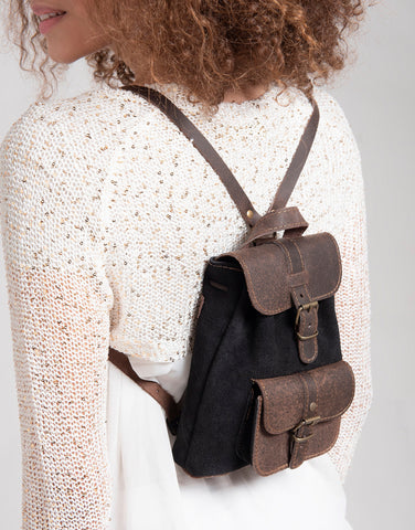 Mini Leather Backpack: Dark Brown & Caramel Suede, Laser Engraved Gift