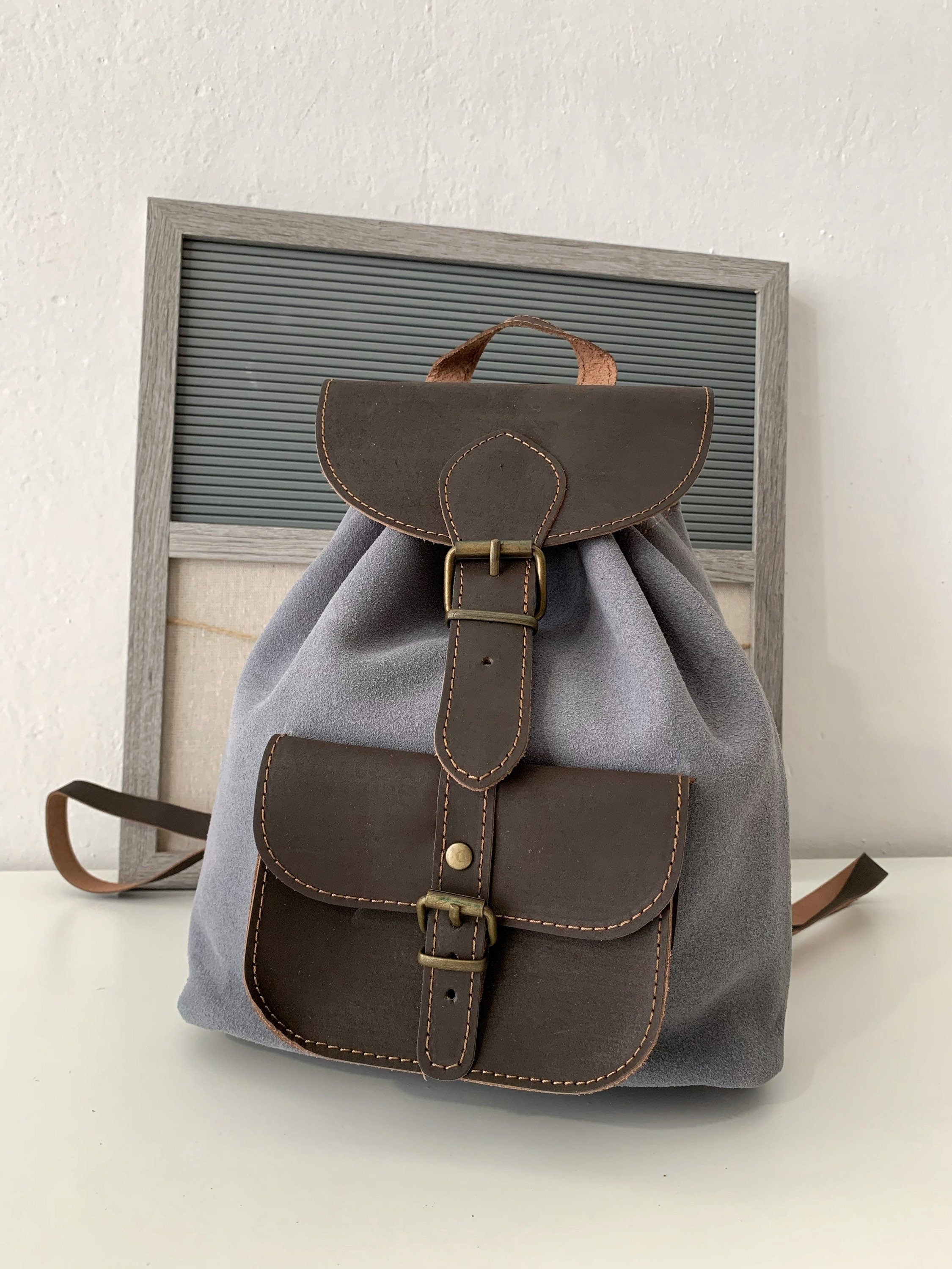 Suede Backpack Women: Leather Top, Fits 11" Laptop